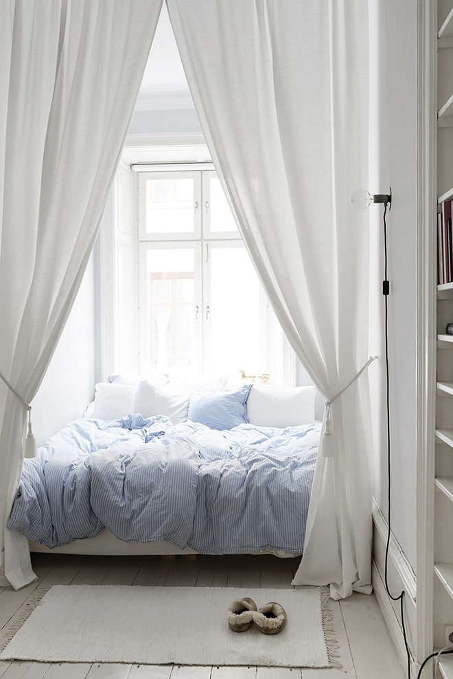 Rèm cửa làm bằng vải Linen cho phòng ngủ thêm phần trẻ trung, hiện đại